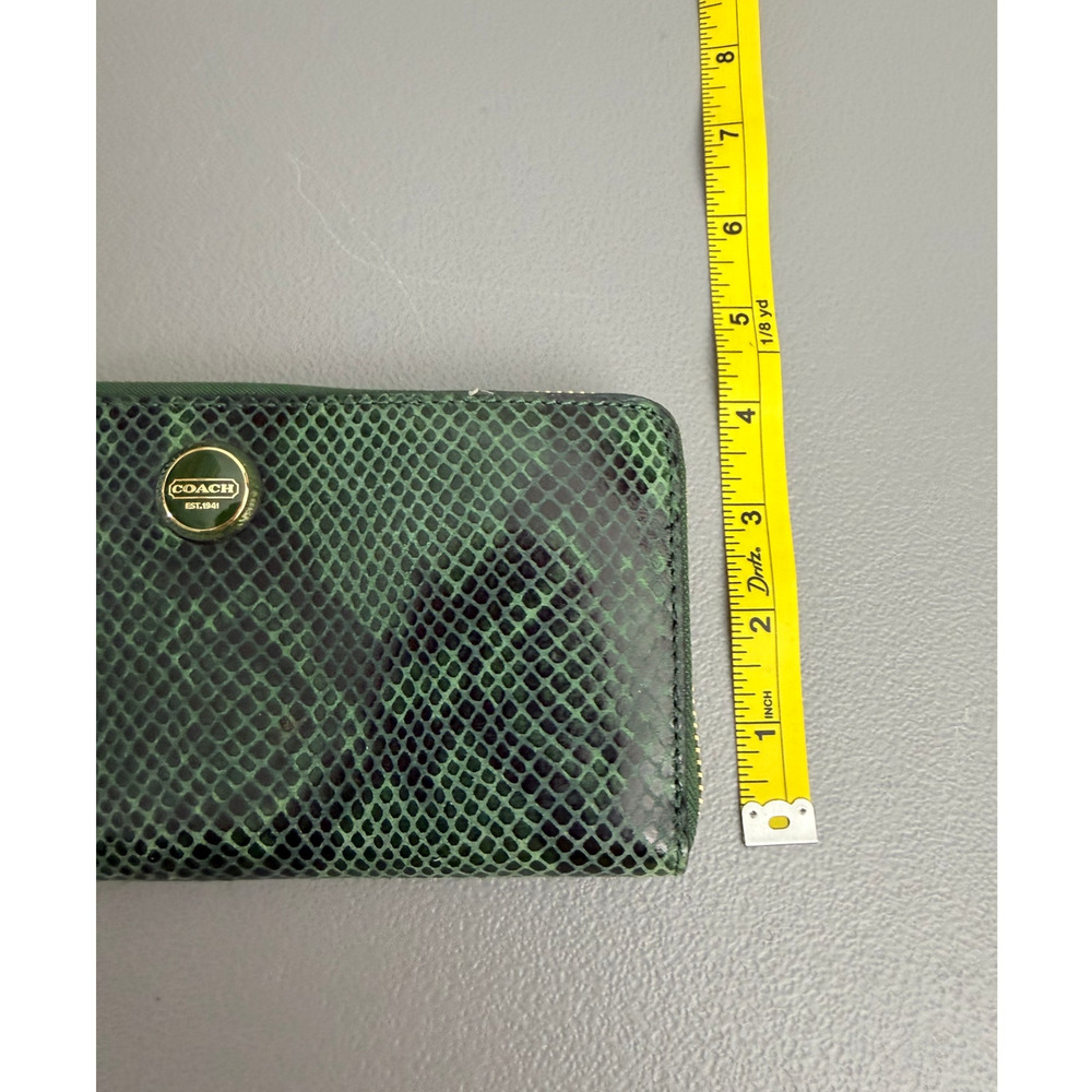 Coach Python Embossed Green Zip Around Leather Wallet - Picture 3 of 8